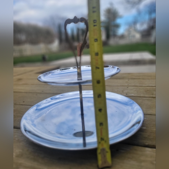 VTG Kromex Round Tidbit Tray Two-Tier Chrome And Brass Serving Tray - Picture 7 of 9